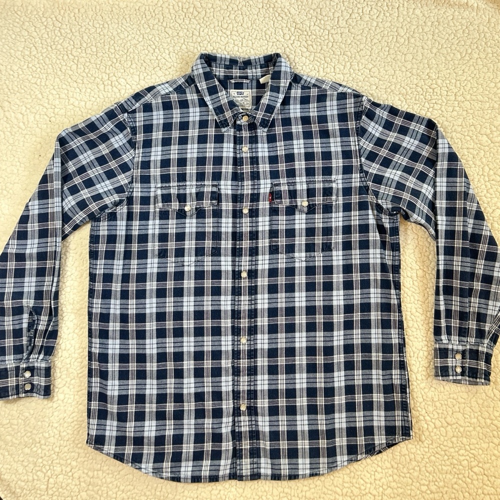 Levi's Navy and White Plaid Button Down Shirt